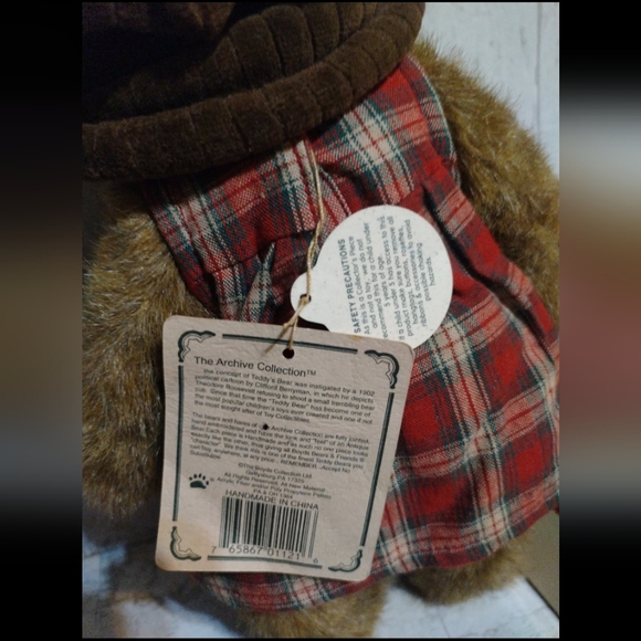 Plaid Dress Teddy Bear with Floral Hat Vintage Boys'd Bears Lizzie Wishkabibble - Picture 7 of 10